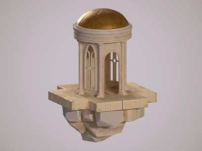 Classical Ancient Architecture Featuring Golden Dome Stone Arched Windows And Square Base Platform 3d model