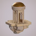 Classical Ancient Architecture Featuring Golden Dome Stone Arched Windows And Square Base Platform
