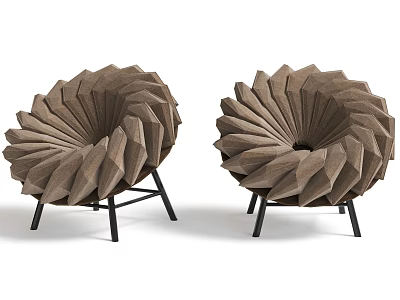 Modern Brown Single Sofa With Spiral Petal Design And Black Metal Legs 3d model