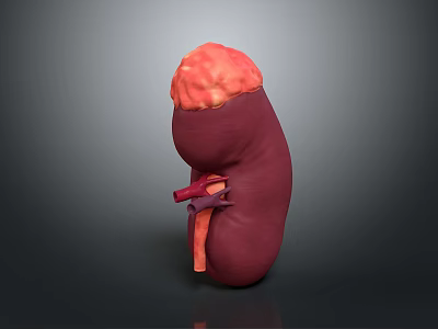 3D Model of Human Kidney with Red Purple Structures and Red Blood Vessels 3d model