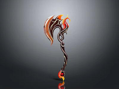 Flaming Decorative Battle Axe With Intricate Carved Patterns Fiery Red Flames And Ornate Details 3d model