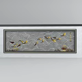 Decorative Feature Wall With Embossed Golden Birds And Cloud Pattern Design 3d model
