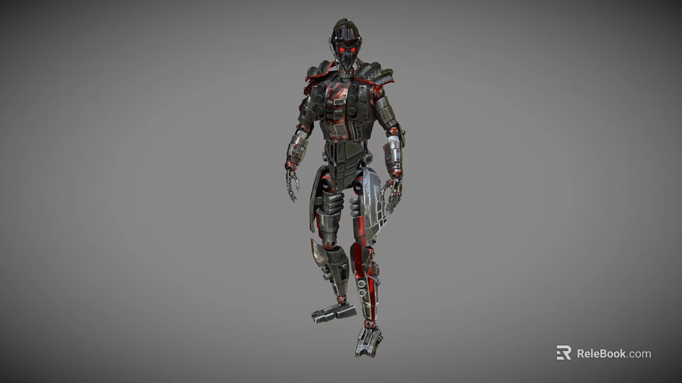 Futuristic Smart Robot Featuring Mechanical Structure Armored Design Red Black Color And Standing Posture 3d model 