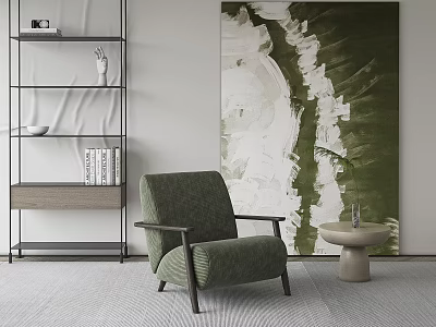Modern Minimalist Interior With Armchair Shelving And Artwork 3d model