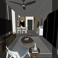 Modern Living Dining Room Interior With Beige Sofa Coffee Table TV Decorative Artwork And Plants