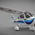 Small Passenger Plane Featuring Blue And White Stripes Single Propeller And B-HRON Registration