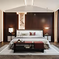 Modern Bedroom Design With Wooden Accent Wall Hanging Lamp Bedside Tables And Area Rug