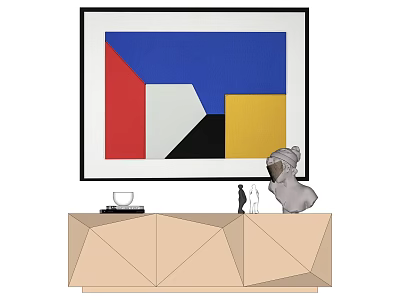Abstract Geometric Painting on Wall with Modern Geometric TV Stand and Decorative Items 3d model