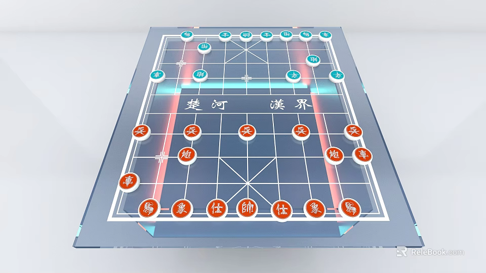 Traditional Chinese Chess Board Game With Chessboard Pieces And Chu River Han Jie 3d model 