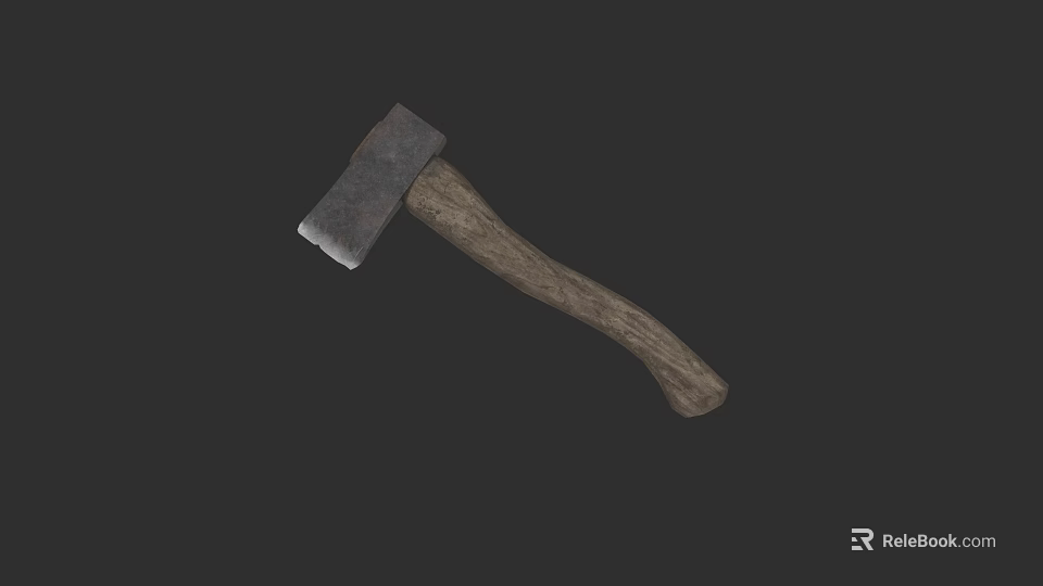 Old Fashioned Axe With Metal Head And Wooden Handle On Dark Background 3d model 