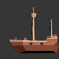 Vibrant Orange Water Transport Ship With Two Masts Wooden Barrels And Stern Decoration