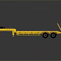 Yellow Flatbed Trailer With Long Flatbed Platform Dual Wheels And Rear Ramp 3d model