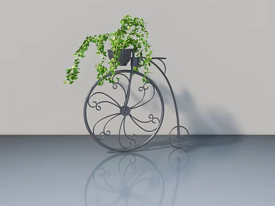 Modern Swing Door Interior With Iron Bicycle Planter And Green Vines 3d model