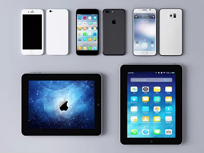 Various Smartphones And Tablet Devices With Display Screens And Home Interfaces 3d model