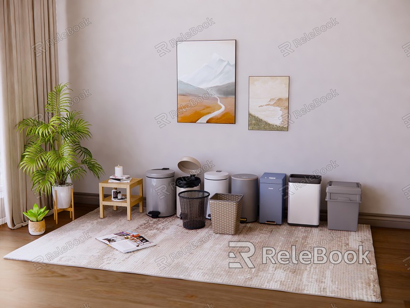 Trash Can Toilet Trash Can Intelligent Trash Can Plant Potted Carpet Decorative Painting model