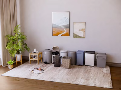 Public Trash Bins Essential Facilities With Various Colors Neat Arrangement And Indoor Decor 3d model