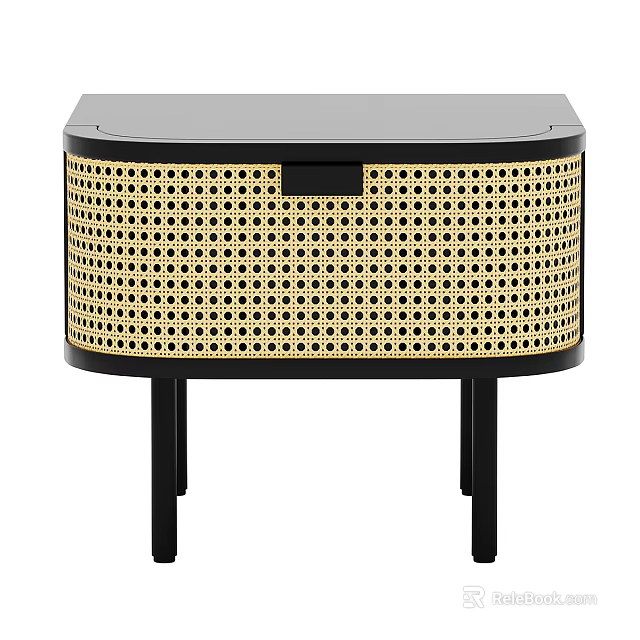 Modern Bedside Table With Black Frame And Woven Rattan Panel Design 3d model