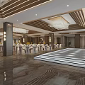 Elegant Banquet Hall Interior With Luxurious Chandeliers Tables Chairs And Flower Decorations