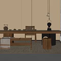 Wind Tea Table and Chair Combination Tea Table Bench Tea Set Stool 3d model