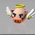 Cute Pink Cartoon Pig with White Wings Yellow Halo and Angry Expression