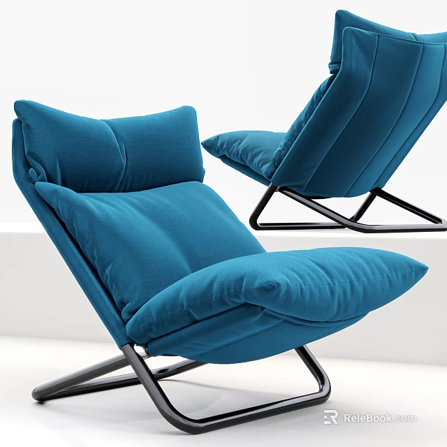 Modern Blue Upholstered Lounge Chair With Plush Cushions And Metal Frame 3d model 