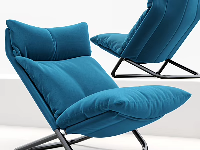 Modern Blue Upholstered Lounge Chair With Plush Cushions And Metal Frame 3d model