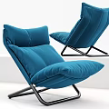 Modern Blue Upholstered Lounge Chair With Plush Cushions And Metal Frame