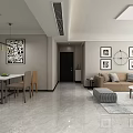 Modern Minimalist Living Dining Room Open Concept With Marble Floor Gray Tone Sofa And Artwork