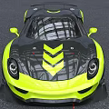 Yellow And Black Racing Sports Car With Aerodynamic Rear Wing And Stripe Design Details