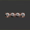 Four Sci Fi Scene Modules With White Orange Bodies Round Tops And Support Legs 3d model