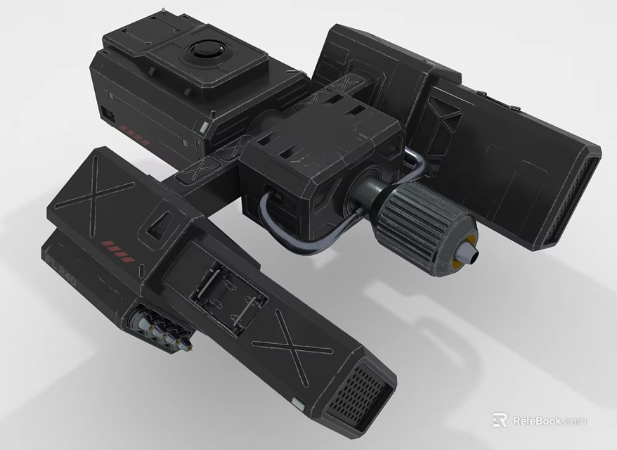 Black Spacecraft Model with Modular Structure and Detailed Thruster Components for Space Missions 3d model 