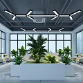 Modern Bright Lounge Area With Large Windows Green Plants And Comfortable Yellow Seats