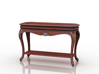 Wooden Entryway Side Cabinet With Carved Details Curved Legs Drawer And Shelf 3d model