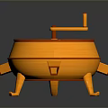 Decorative Orange Three Legged Item With Sun Pattern Top And Wooden Texture