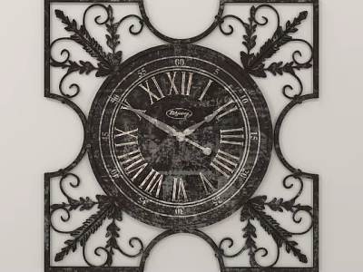 Vintage Square Wall Clock With Decorative Iron Frame And Roman Numerals 3d model