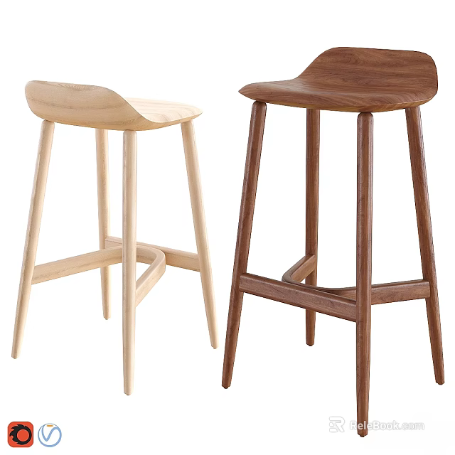 Modern Wooden Bar Stools With Light And Dark Finish Minimalist Design 3d model 