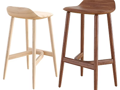 Modern Wooden Bar Stools With Light And Dark Finish Minimalist Design 3d model