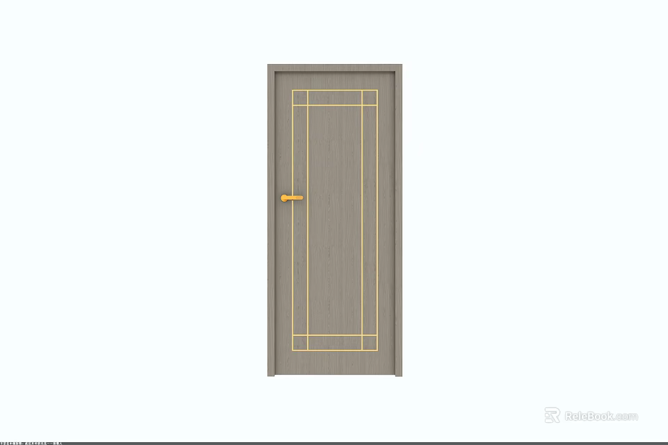 Gray Hinged Door With Golden Lines And Golden Door Handle Interior Design 3d model 