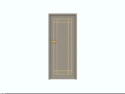 Gray Hinged Door With Golden Lines And Golden Door Handle Interior Design 3d model