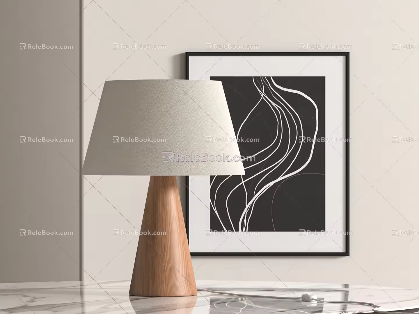 Solid wood table lamp linen lampshade 3d model