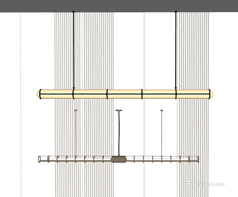 Modern Linear Chandelier With Vertical Lines And Metallic Suspended Structure Design 3d model