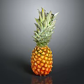 Fresh Ripe Pineapple With Yellow Shiny Skin And Green Leaves On Dark Background