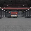 Warehouse Interior With Camouflage Truck And Red Crane Among Camouflage Walls