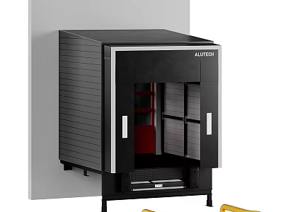 Modern Showroom Entrance Design With ALLTECH Brand Black Metal And Glass Doors 3d model