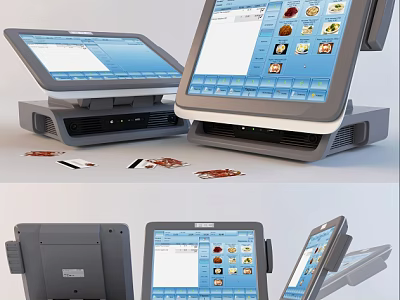 Business POS Terminal Equipment With Touch Screen And Payment Cards 3d model