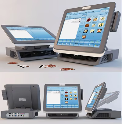 Business POS Terminal Equipment With Touch Screen And Payment Cards 3d model