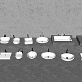 Various Modern Design Washbasins with Different Shapes Displayed on Gray Countertop 3d model