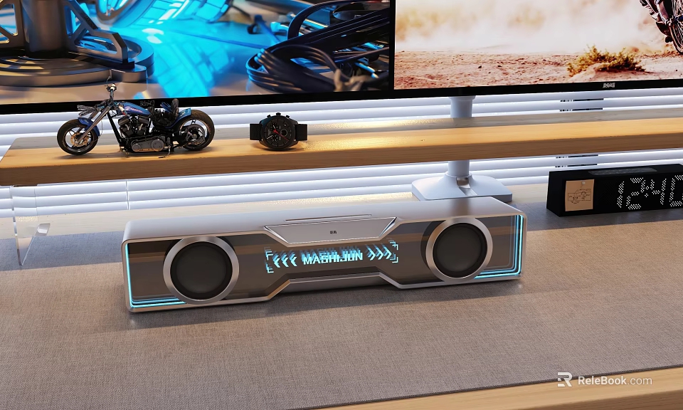 Modern Home Theater Soundbar With Blue LED Lights Dual Speakers And Sleek Design 3d model 