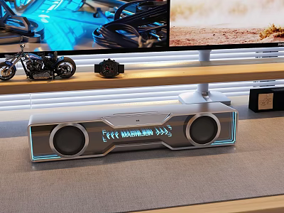 Modern Home Theater Soundbar With Blue LED Lights Dual Speakers And Sleek Design 3d model