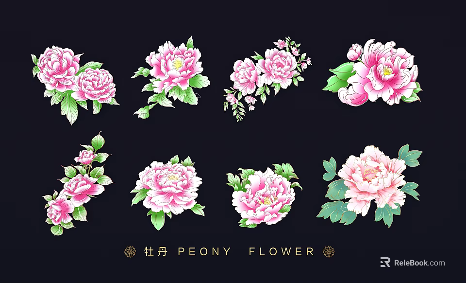 Pink Peony Flower Wall Decor With Various Decorative Patterns For Home Decoration 3d model 